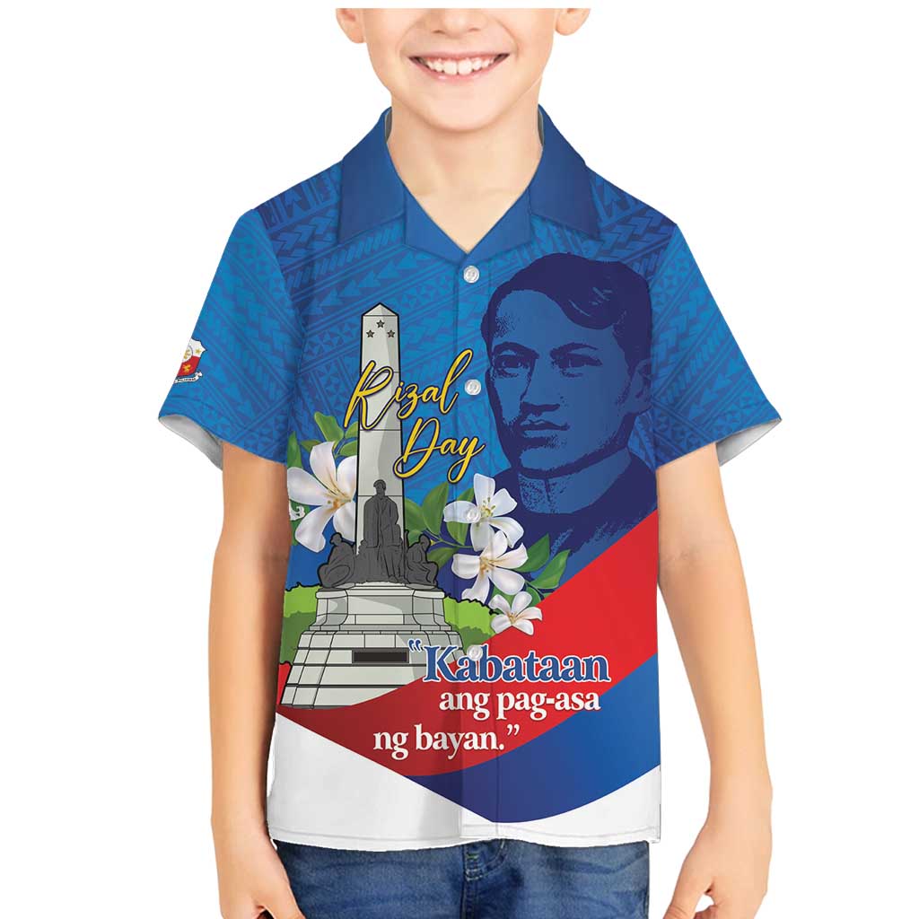 Philippines Rizal Day Family Matching Mermaid Dress and Hawaiian Shirt Filipino Motto Stella Polynesian Pattern LT14 Son's Shirt Blue - Polynesian Pride