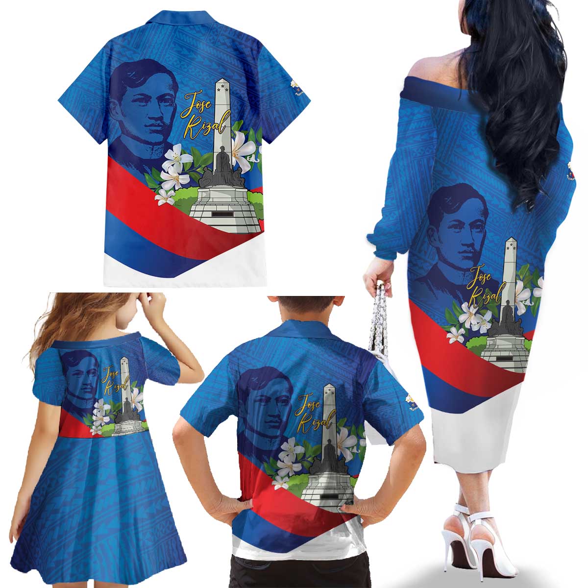 Philippines Rizal Day Family Matching Off The Shoulder Long Sleeve Dress and Hawaiian Shirt Filipino Motto Stella Polynesian Pattern LT14 - Polynesian Pride