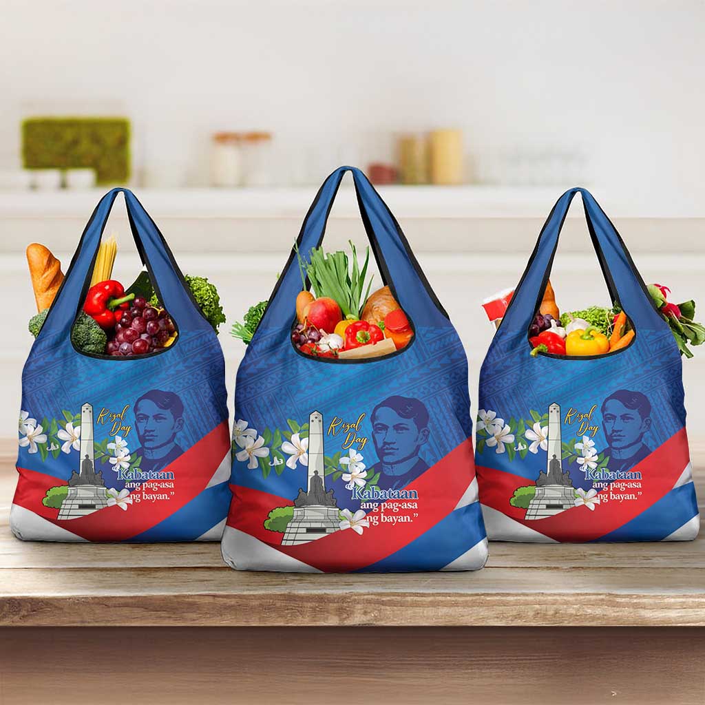 Philippines Rizal Day Grocery Bag Filipino Motto Stella Polynesian Pattern - Polynesian Pride
