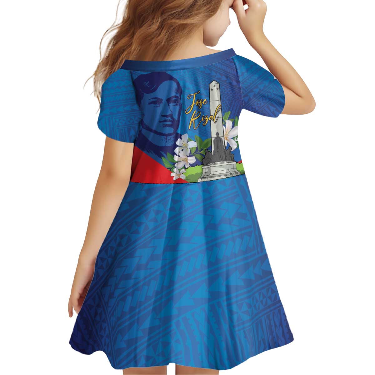 Philippines Rizal Day Kid Short Sleeve Dress Filipino Motto Stella Polynesian Pattern - Polynesian Pride