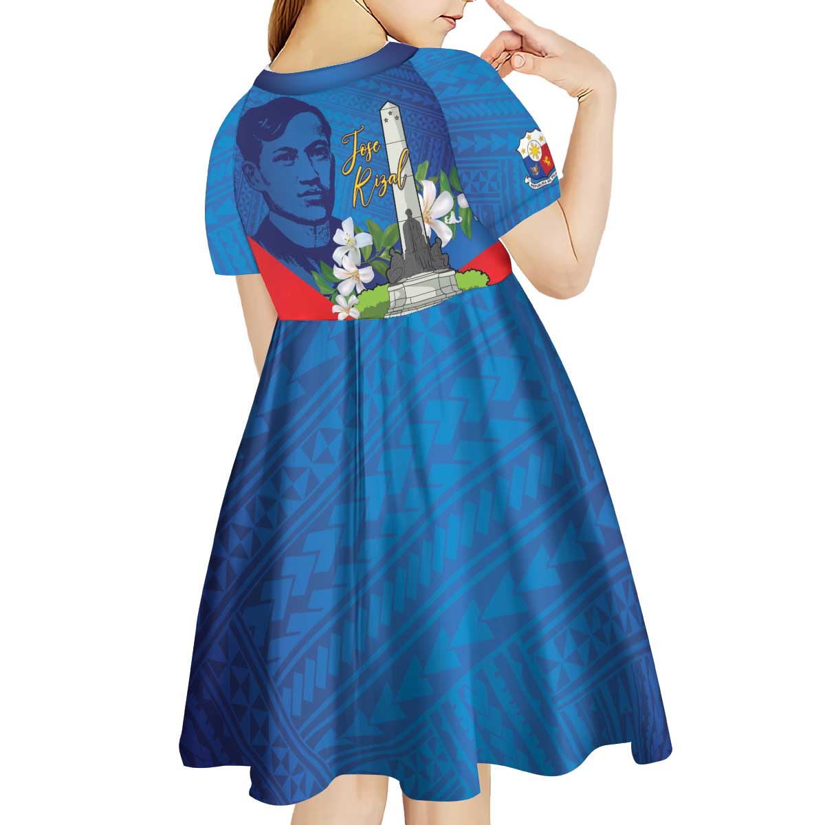 Philippines Rizal Day Kid Short Sleeve Dress Filipino Motto Stella Polynesian Pattern - Polynesian Pride