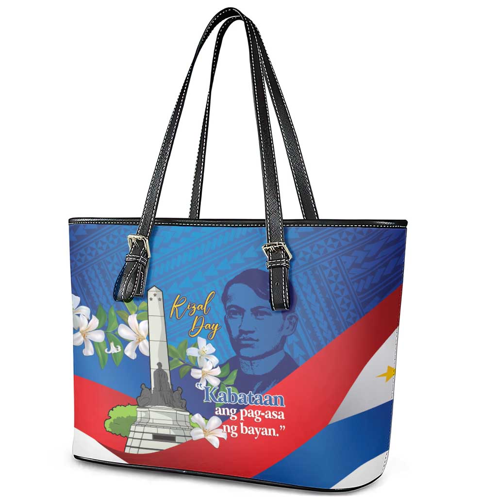 Philippines Rizal Day Leather Tote Bag Filipino Motto Stella Polynesian Pattern - Polynesian Pride