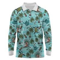 Aloha Hawaii Surfing Tropical Seamless Long Sleeve Polo Shirt LT14 Cyan - Polynesian Pride