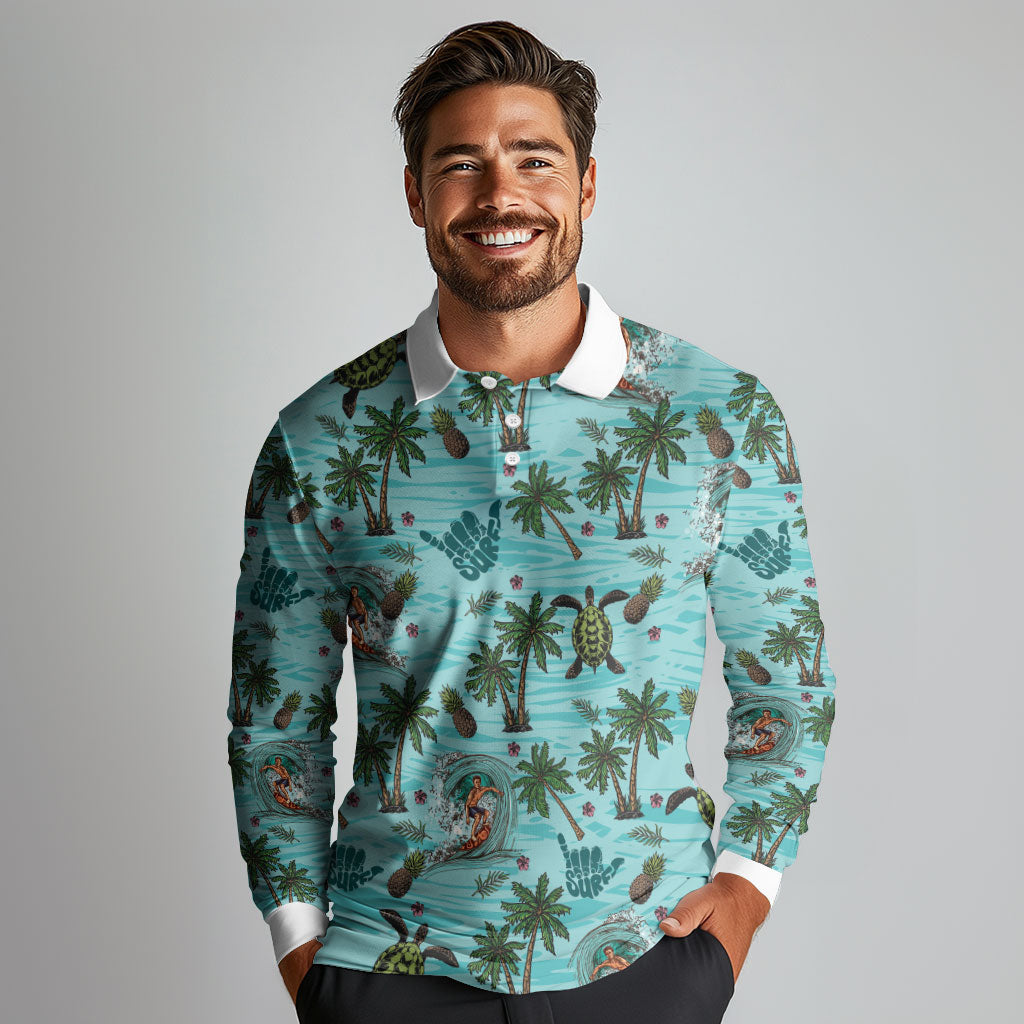 Aloha Hawaii Surfing Tropical Seamless Long Sleeve Polo Shirt LT14 - Polynesian Pride
