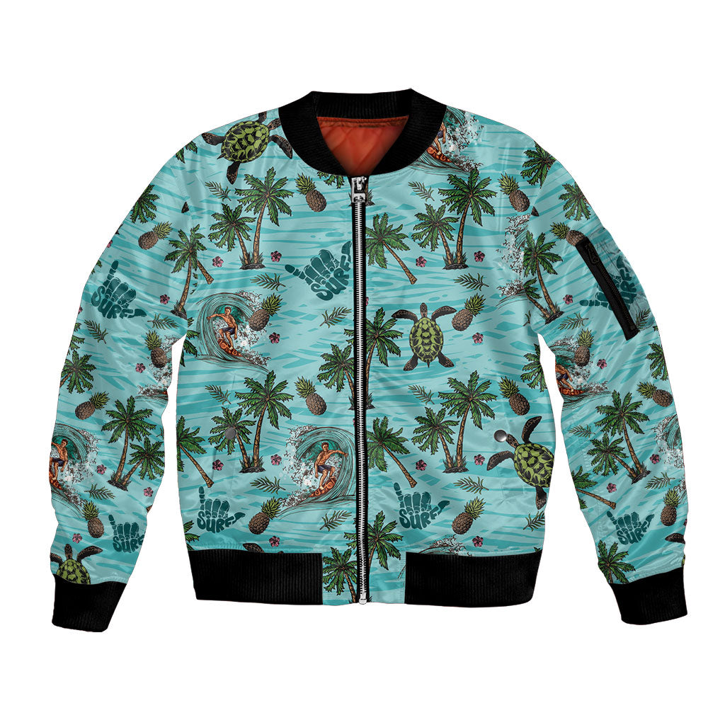 Aloha Hawaii Surfing Tropical Seamless Sleeve Zip Bomber Jacket