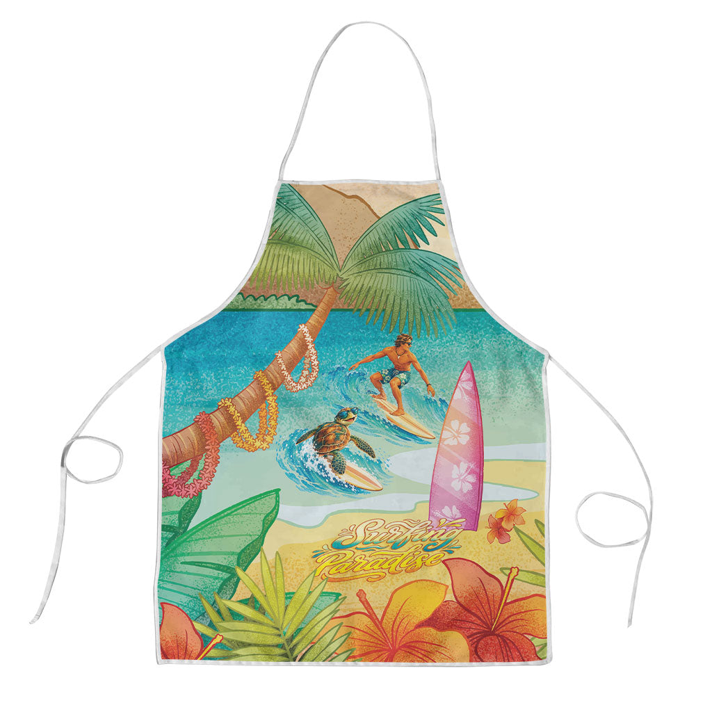 Surfing Paradise Hawaii Apron Tropical Flowers Beachy Vibes