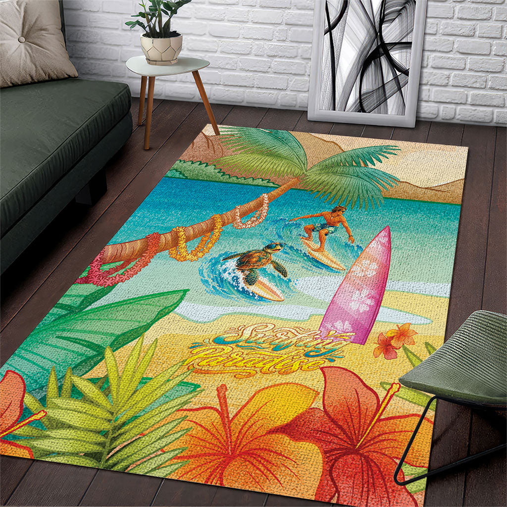 Surfing Paradise Hawaii Area Rug Tropical Flowers Beachy Vibes LT14 Multicolor - Polynesian Pride