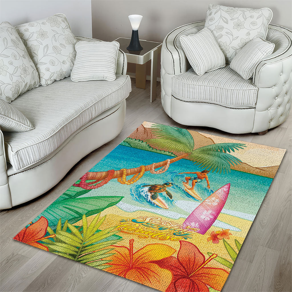 Surfing Paradise Hawaii Area Rug Tropical Flowers Beachy Vibes LT14 - Polynesian Pride