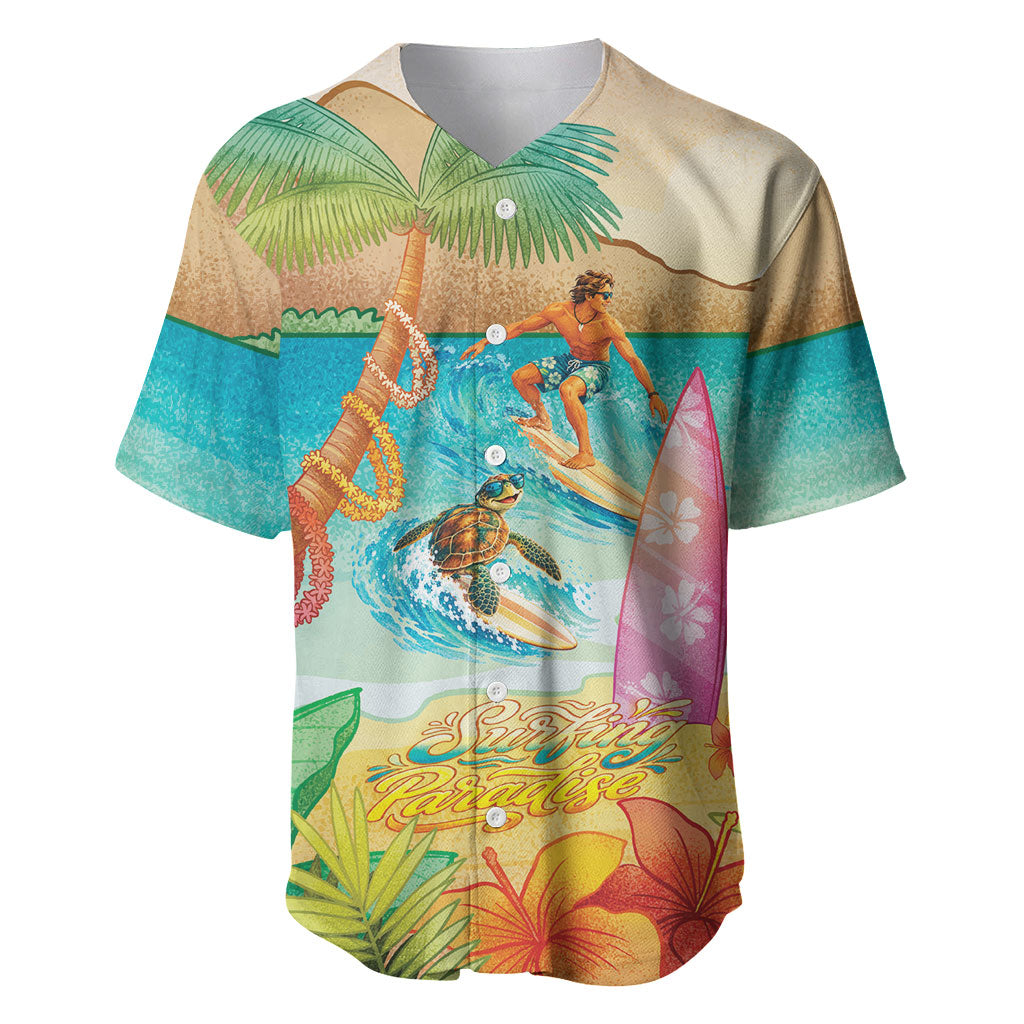 Surfing Paradise Hawaii Baseball Jersey Tropical Flowers Beachy Vibes