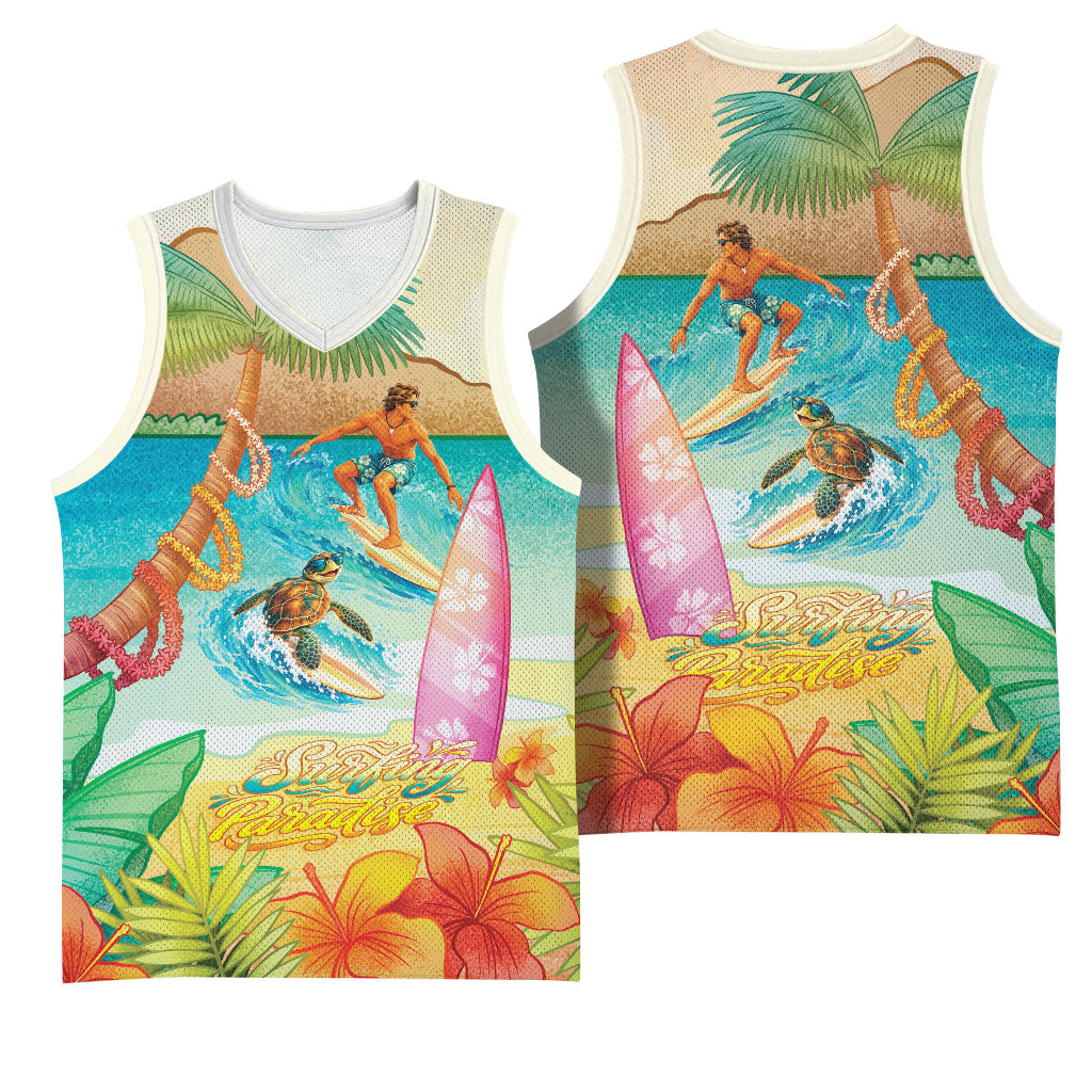 Surfing Paradise Hawaii Basketball Jersey Tropical Flowers Beachy Vibes LT14 - Polynesian Pride