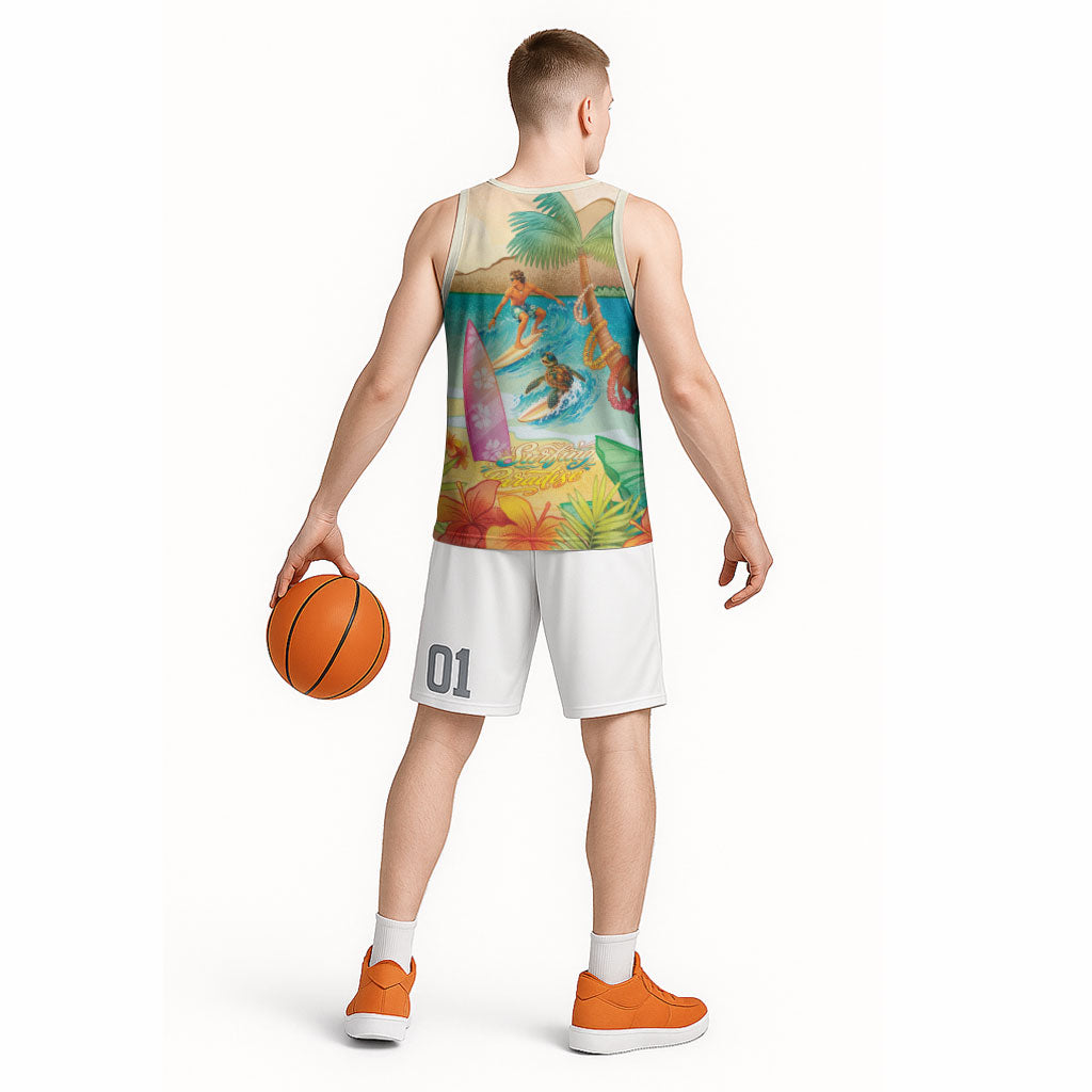 Surfing Paradise Hawaii Basketball Jersey Tropical Flowers Beachy Vibes LT14 - Polynesian Pride