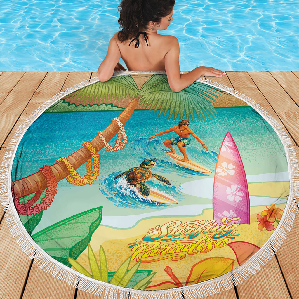 Surfing Paradise Hawaii Beach Blanket Tropical Flowers Beachy Vibes LT14 - Polynesian Pride