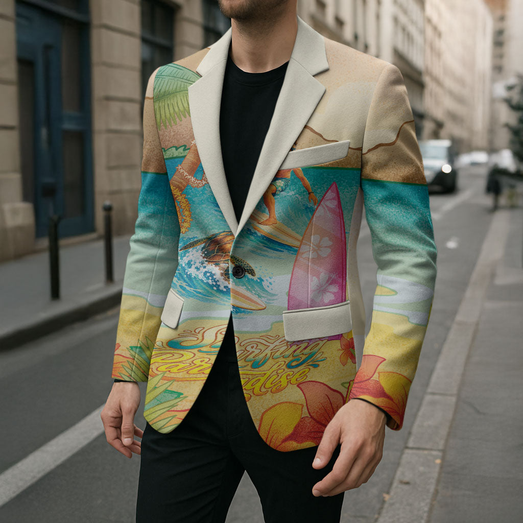 Surfing Paradise Hawaii Blazer Tropical Flowers Beachy Vibes LT14 - Polynesian Pride