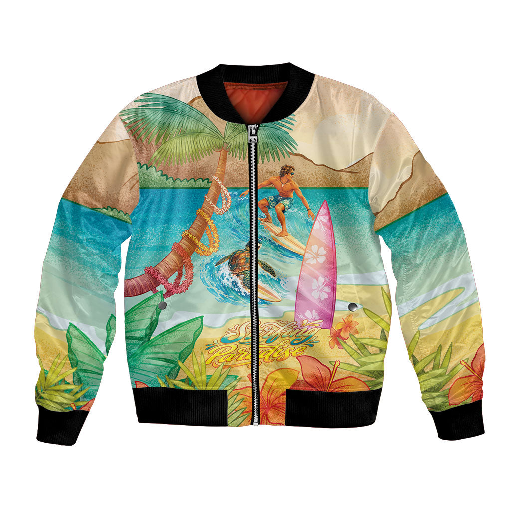 Surfing Paradise Hawaii Bomber Jacket Tropical Flowers Beachy Vibes