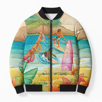Surfing Paradise Hawaii Bomber Puffer Jacket Tropical Flowers Beachy Vibes LT14 Unisex Multicolor - Polynesian Pride