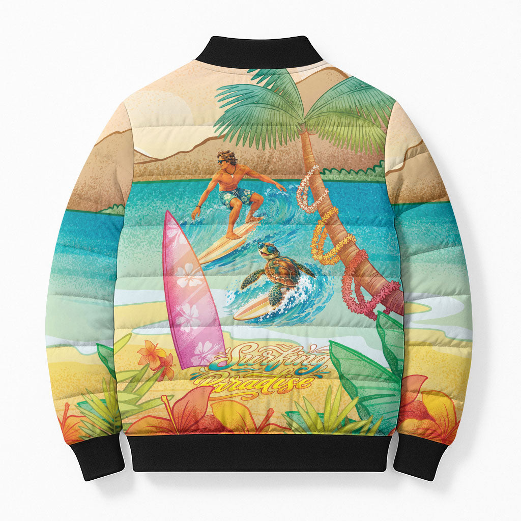 Surfing Paradise Hawaii Bomber Puffer Jacket Tropical Flowers Beachy Vibes LT14 - Polynesian Pride