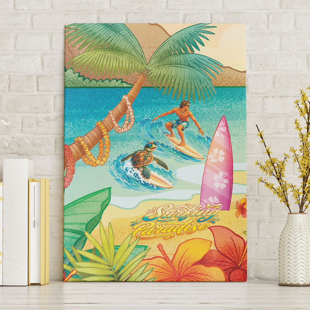 Surfing Paradise Hawaii Canvas Wall Art Tropical Flowers Beachy Vibes LT14 Without Frame Multicolor - Polynesian Pride