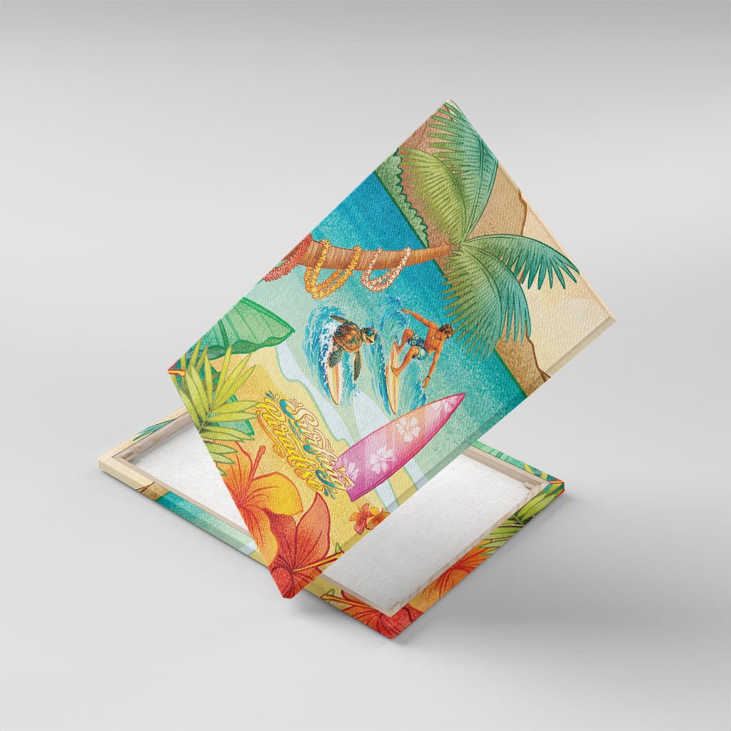 Surfing Paradise Hawaii Canvas Wall Art Tropical Flowers Beachy Vibes LT14 With Frame Multicolor - Polynesian Pride