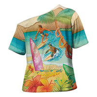Surfing Paradise Hawaii Cross Shoulder Shirt Tropical Flowers Beachy Vibes LT14 - Polynesian Pride