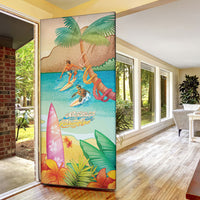 Surfing Paradise Hawaii Door Cover Tropical Flowers Beachy Vibes LT14 - Polynesian Pride