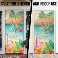 Surfing Paradise Hawaii Door Cover Tropical Flowers Beachy Vibes LT14 - Polynesian Pride