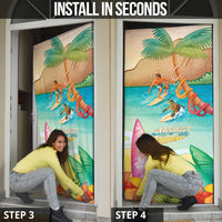 Surfing Paradise Hawaii Door Cover Tropical Flowers Beachy Vibes LT14 - Polynesian Pride