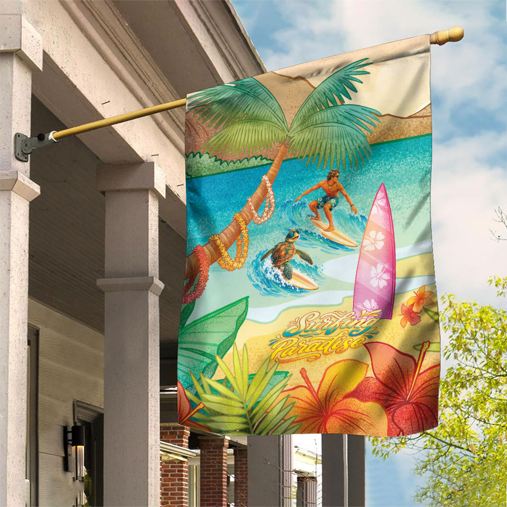 Surfing Paradise Hawaii Garden Flag Tropical Flowers Beachy Vibes LT14 House Flag Multicolor - Polynesian Pride