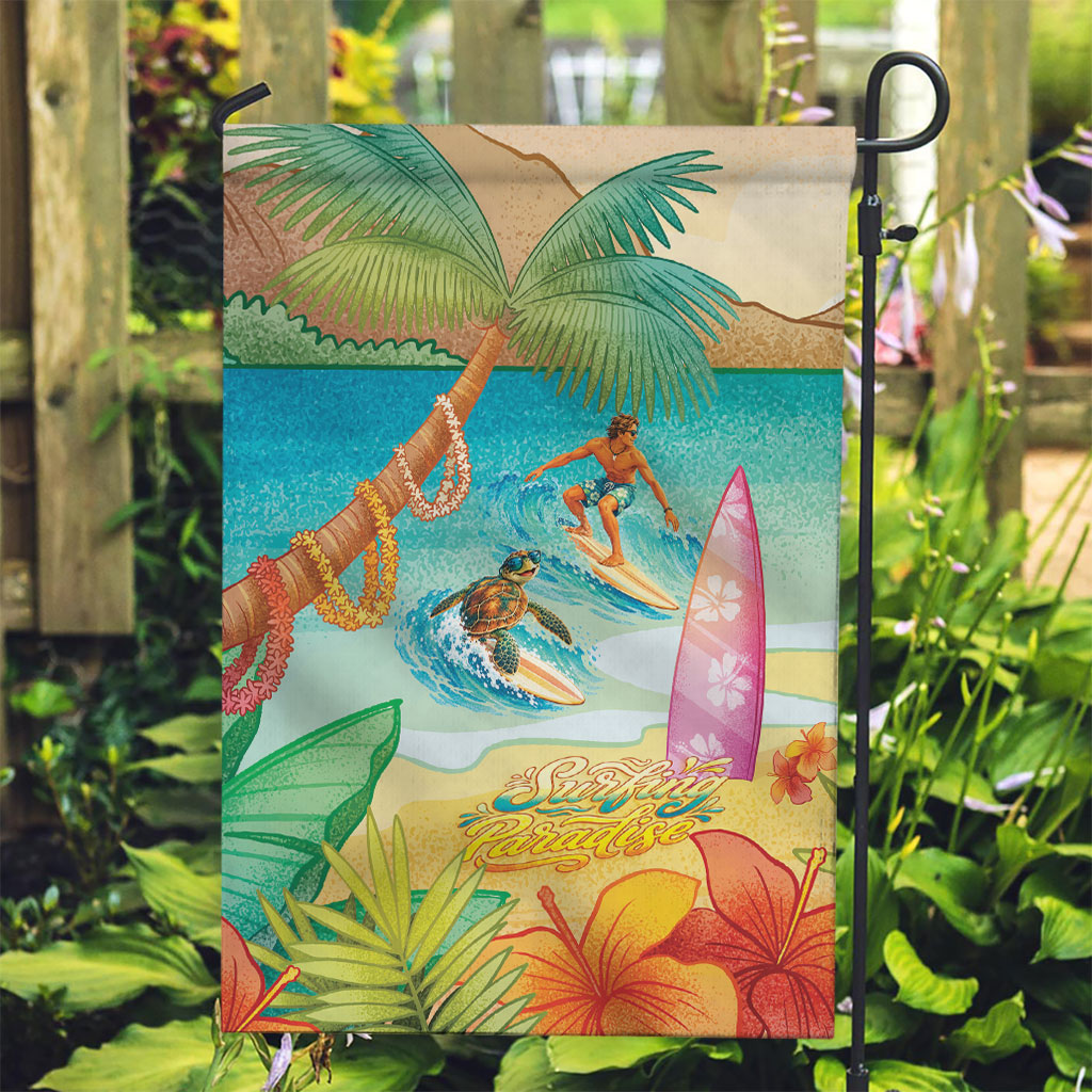 Surfing Paradise Hawaii Garden Flag Tropical Flowers Beachy Vibes LT14 Garden Flag Multicolor - Polynesian Pride