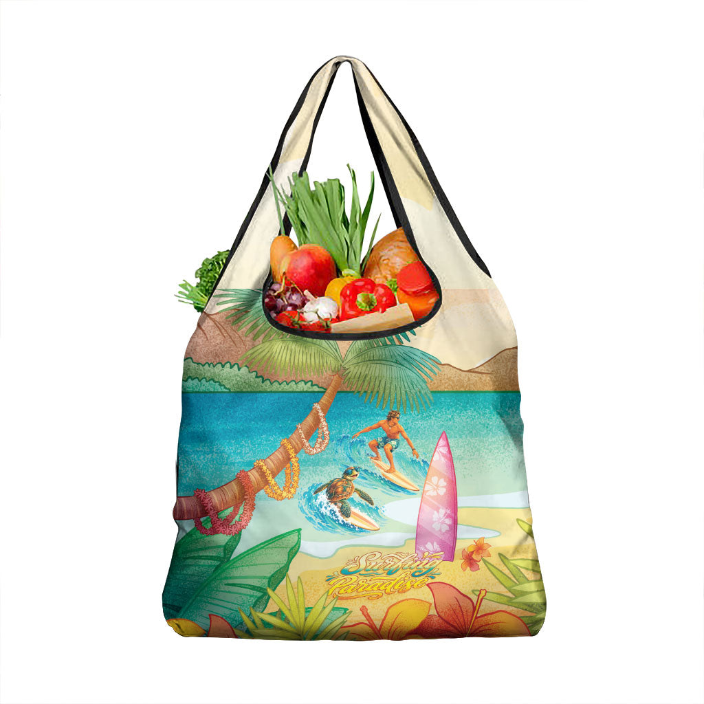 Surfing Paradise Hawaii Grocery Bag Tropical Flowers Beachy Vibes