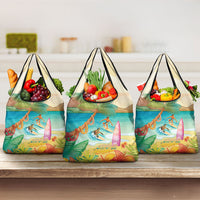 Surfing Paradise Hawaii Grocery Bag Tropical Flowers Beachy Vibes LT14 3-pack One Size Multicolor - Polynesian Pride