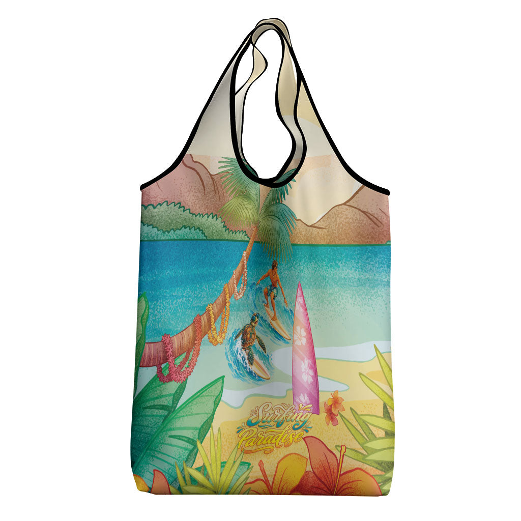 Surfing Paradise Hawaii Grocery Bag Tropical Flowers Beachy Vibes LT14 - Polynesian Pride