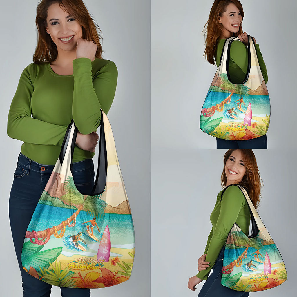 Surfing Paradise Hawaii Grocery Bag Tropical Flowers Beachy Vibes LT14 - Polynesian Pride