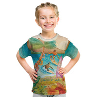 Surfing Paradise Hawaii Kid T Shirt Tropical Flowers Beachy Vibes LT14 Multicolor - Polynesian Pride