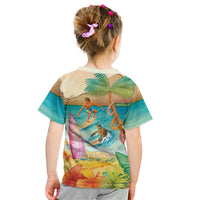 Surfing Paradise Hawaii Kid T Shirt Tropical Flowers Beachy Vibes LT14 - Polynesian Pride