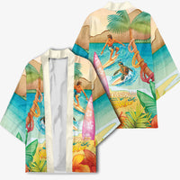 Surfing Paradise Hawaii Kimono Tropical Flowers Beachy Vibes LT14 - Polynesian Pride