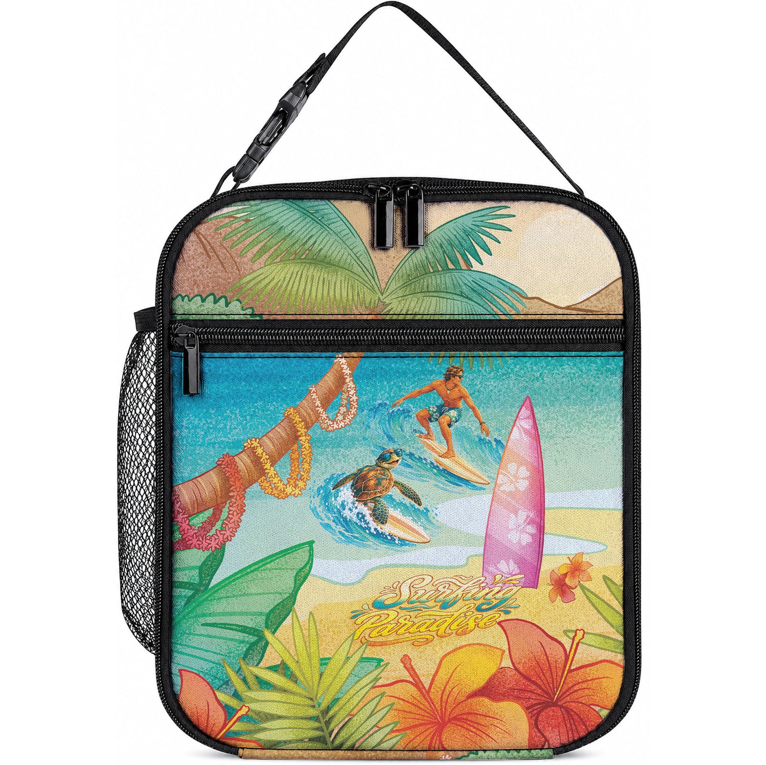 Surfing Paradise Hawaii Lunch Bag Tropical Flowers Beachy Vibes