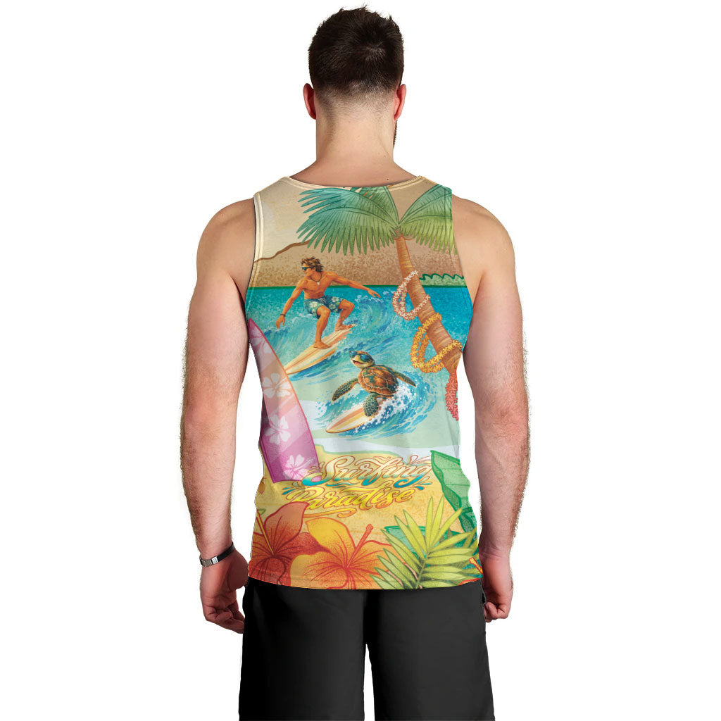 Surfing Paradise Hawaii Men Tank Top Tropical Flowers Beachy Vibes LT14 - Polynesian Pride
