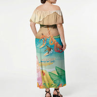 Surfing Paradise Hawaii Off Shoulder Maxi Dress Tropical Flowers Beachy Vibes LT14 - Polynesian Pride