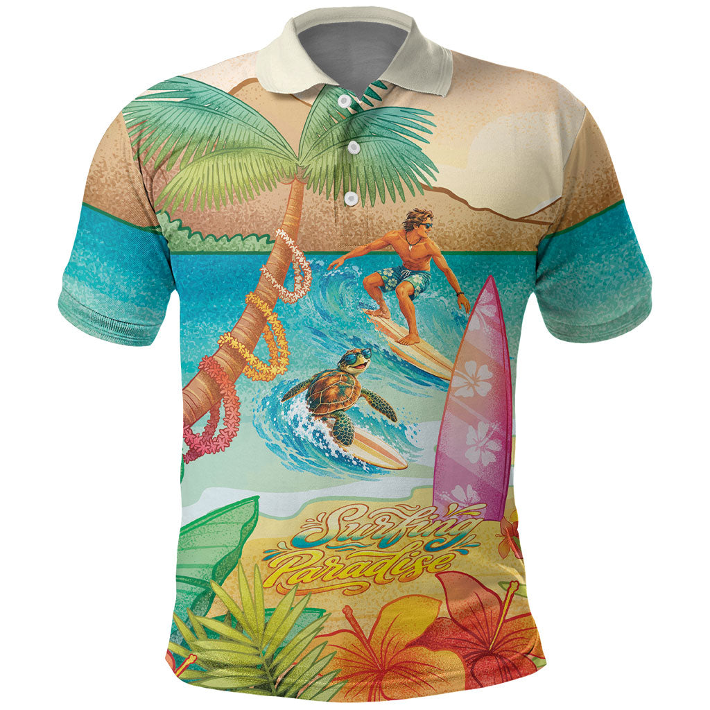 Surfing Paradise Hawaii Polo Shirt Tropical Flowers Beachy Vibes LT14 Multicolor - Polynesian Pride