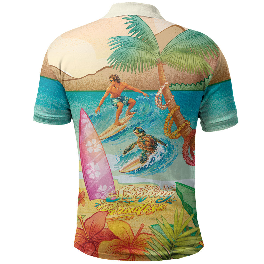 Surfing Paradise Hawaii Polo Shirt Tropical Flowers Beachy Vibes LT14 - Polynesian Pride