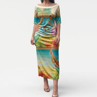 Surfing Paradise Hawaii Puletasi Tropical Flowers Beachy Vibes LT14 Long Dress Multicolor - Polynesian Pride