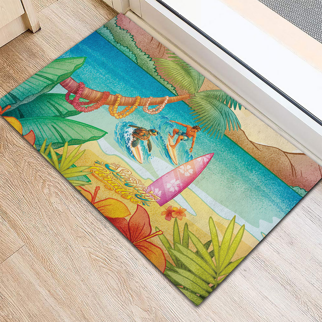 Surfing Paradise Hawaii Rubber Doormat Tropical Flowers Beachy Vibes LT14 - Polynesian Pride