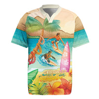 Surfing Paradise Hawaii Rugby Jersey Tropical Flowers Beachy Vibes LT14 Multicolor - Polynesian Pride