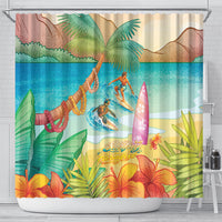 Surfing Paradise Hawaii Shower Curtain Tropical Flowers Beachy Vibes