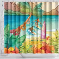 Surfing Paradise Hawaii Shower Curtain Tropical Flowers Beachy Vibes