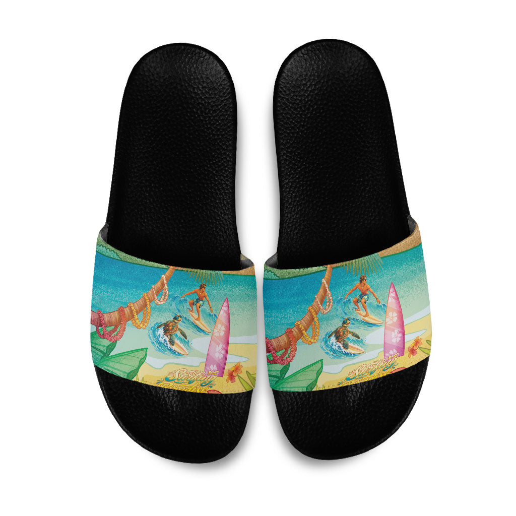 Surfing Paradise Hawaii Slide Sandals Tropical Flowers Beachy Vibes LT14 Multicolor - Polynesian Pride