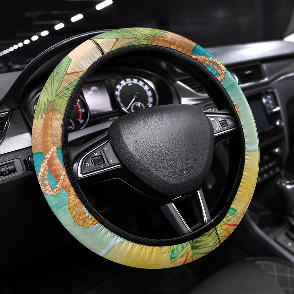 Surfing Paradise Hawaii Steering Wheel Cover Tropical Flowers Beachy Vibes LT14 Universal Fit Multicolor - Polynesian Pride