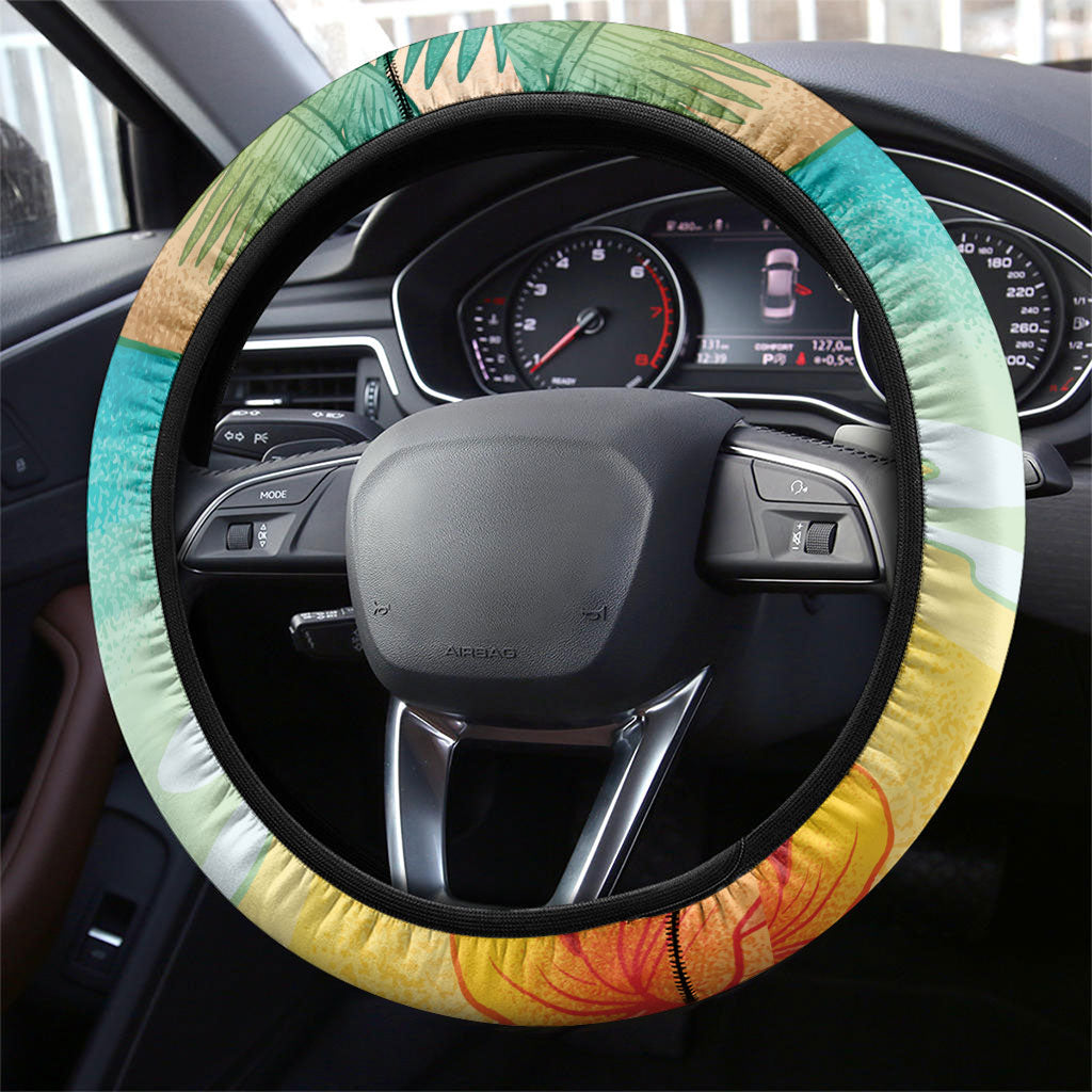 Surfing Paradise Hawaii Steering Wheel Cover Tropical Flowers Beachy Vibes LT14 - Polynesian Pride