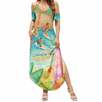 Surfing Paradise Hawaii Summer Maxi Dress Tropical Flowers Beachy Vibes LT14 Women Multicolor - Polynesian Pride