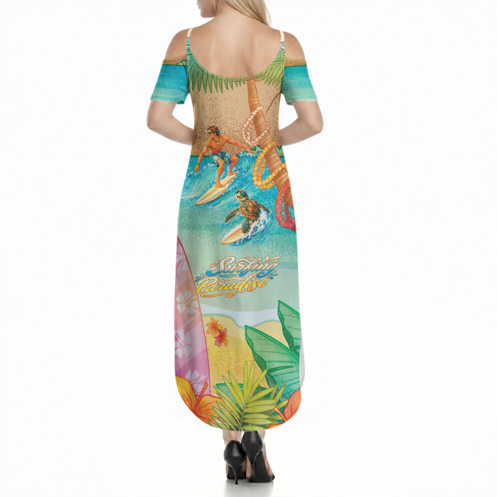 Surfing Paradise Hawaii Summer Maxi Dress Tropical Flowers Beachy Vibes LT14 - Polynesian Pride